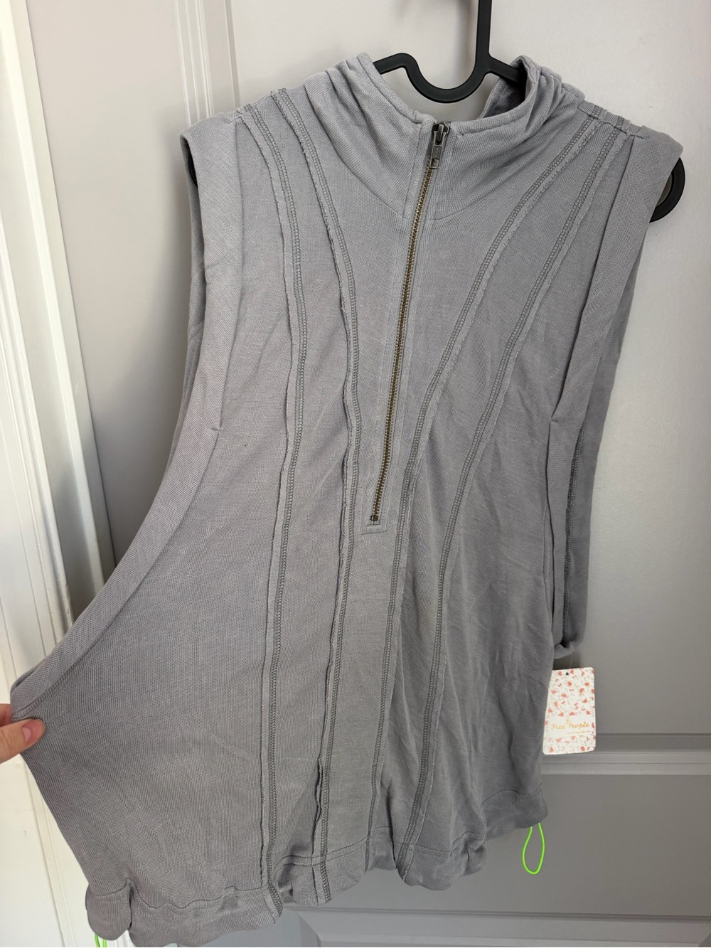 Free People Light Gray Sleeveless Half-Zip Tank size  M